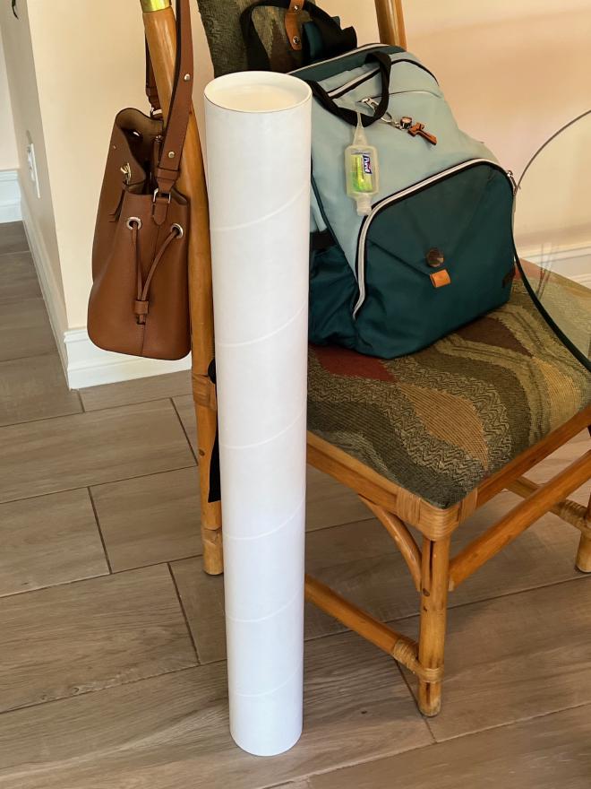 shipping tube standing upright